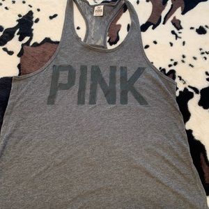 Pink Tank top with lace  back. Dark gray. size XS. Long.
